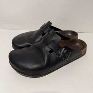 Birkenstock Mens Boston Clogs 43 Black Leather Closed Toe Buckle Shoes Slip On